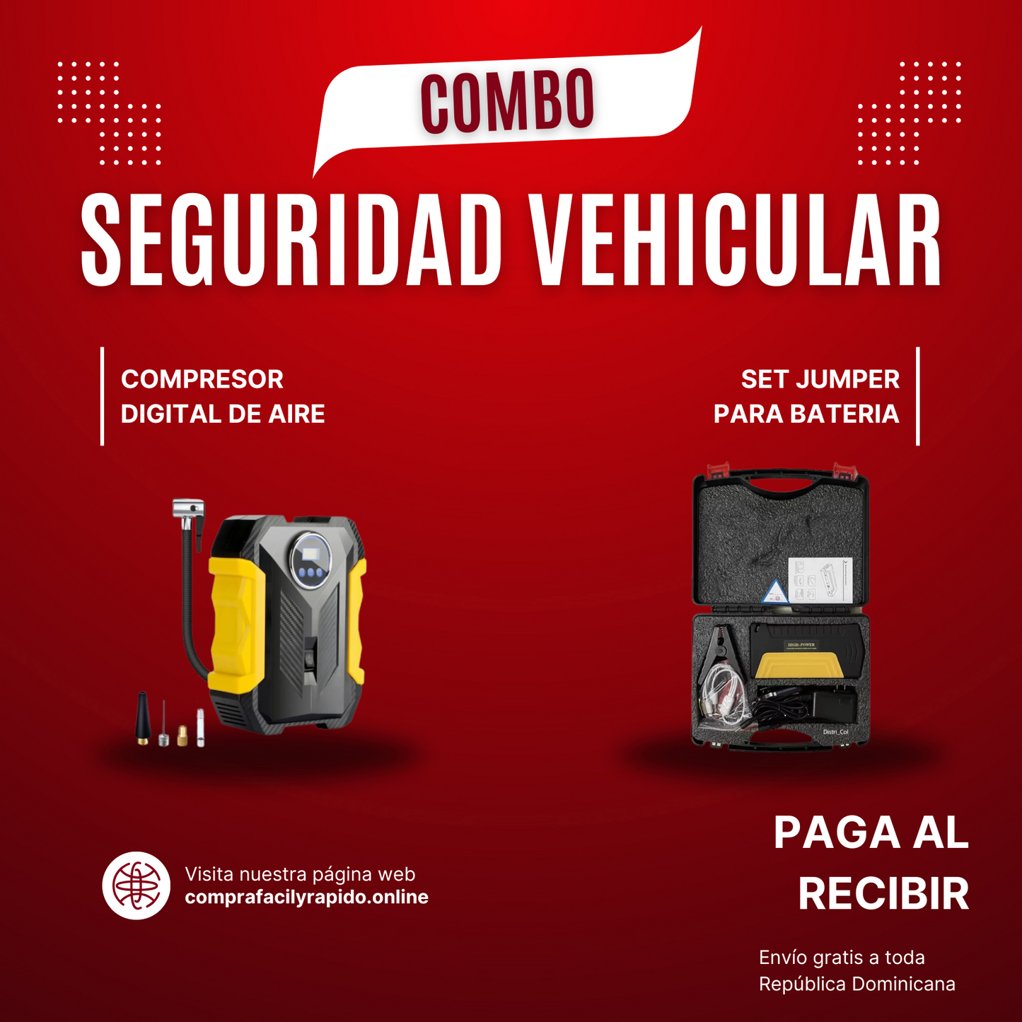 Combo de seguridad para auto: Bomba de aire digital + Aarrancador de Bateria