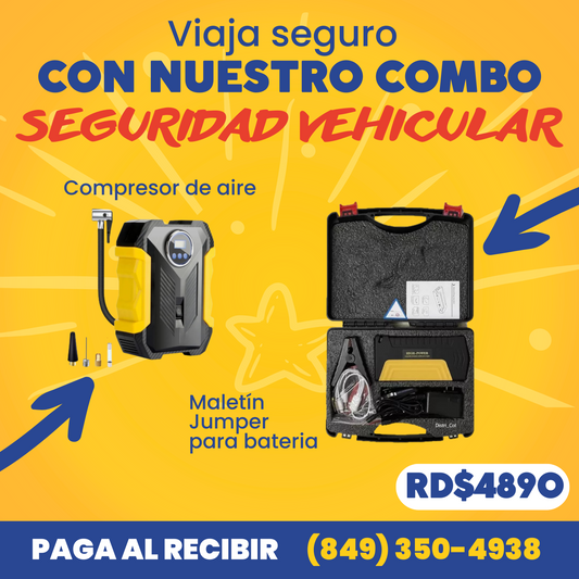 Combo de seguridad para auto: Bomba de aire digital + Aarrancador de Bateria