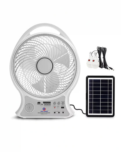 Abanico Solar Multifunción | Iluminación LED, Altavoz BT y Radio FM
