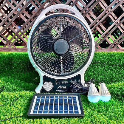 Abanico Solar Multifunción | Iluminación LED, Altavoz BT y Radio FM