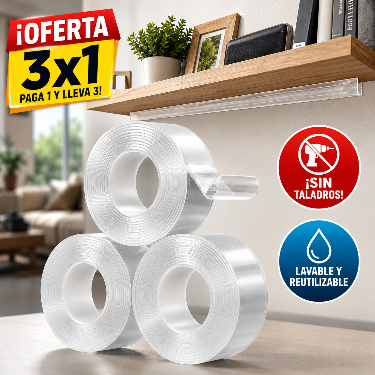 PROMO 3x1 Cinta Doble Faz Lavable Y Reutilizable