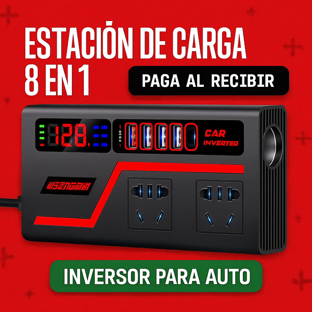 Estación de Carga 8 en 1 | Inversor para auto 200W