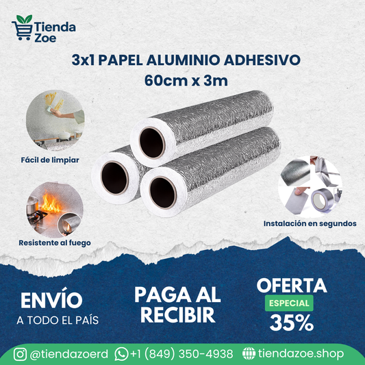 OFERTA 3X1 PAPEL ALUMINIO ADHESIVO DE COCINA 60CMX3M