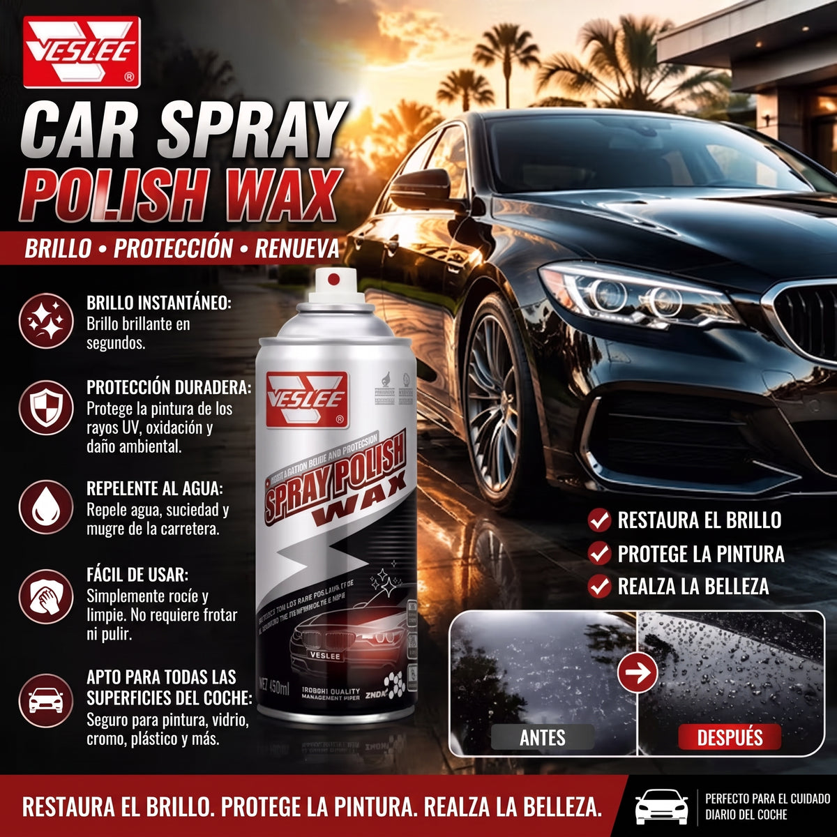 2x1 Spray Restaurador de Faros Veslee 450ML