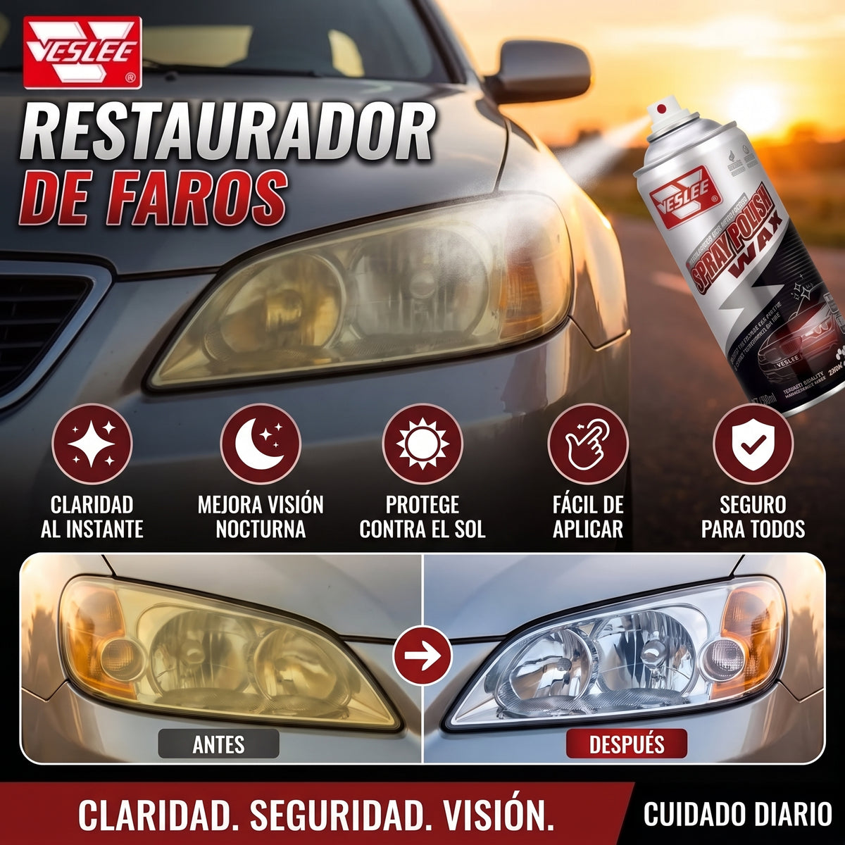 2x1 Spray Restaurador de Faros Veslee 450ML