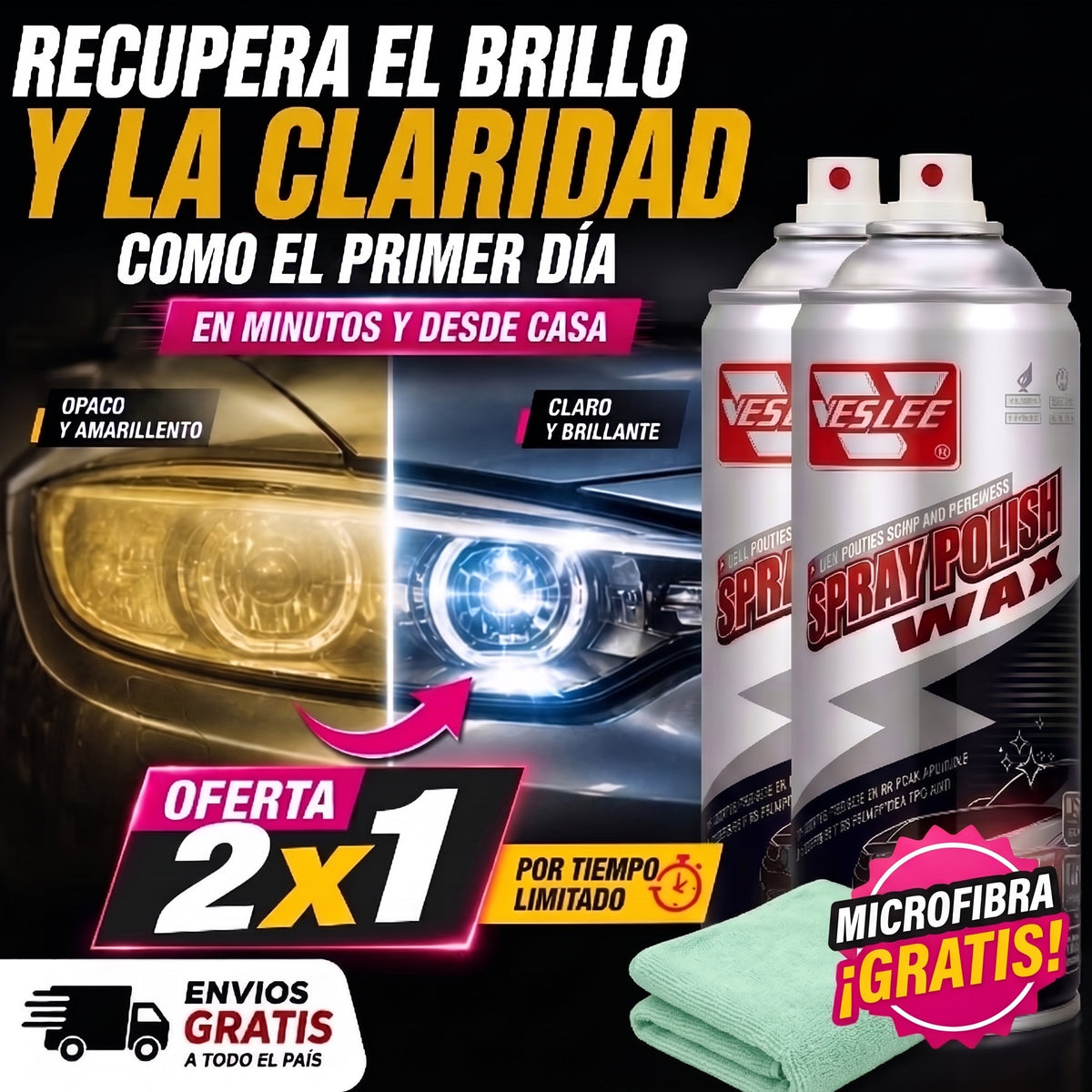 2x1 Spray Restaurador de Faros Veslee 450ML