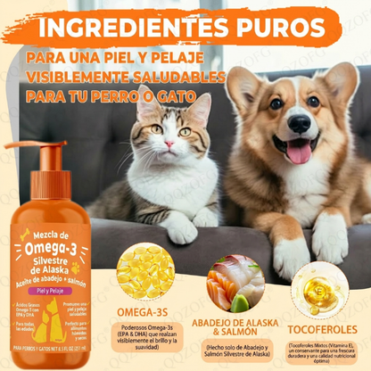 Aceite de Salmón + Omega-3 EPA y DHA que favorecen la salud de la piel y el pelaje