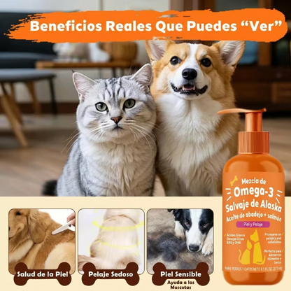 Aceite de Salmón + Omega-3 EPA y DHA que favorecen la salud de la piel y el pelaje
