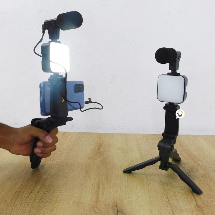 Tripode con Micrófono, Luz LED y Mando control a distancia