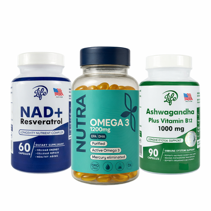 Combo de Bienestar (ASHWAGANDA, NAD + RESVERATROL, OMEGA 3)